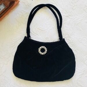 VTG Old Navy Black Velvet Small Purse Mini Handbag 2005 Y2K Retro Pearl Detail